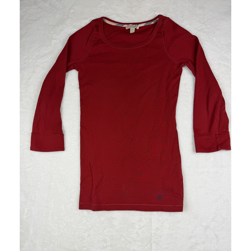 Burberry Brit Womens Red Scoop Neck 3/4 Sleeve Fitted Top Medium